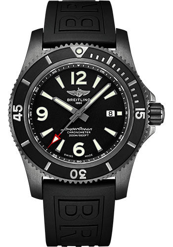 Breitling Superocean Automatic 46 Black Steel Watch - Black steel - Black Dial - Numerals,Black Rubber Strap - Tang Buckle - M17368B71B1S1
