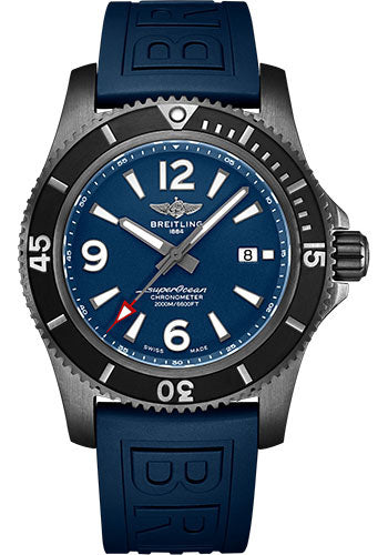Breitling Superocean Automatic 46 Black Steel Watch - Black steel - Blue Dial - Blue Rubber Strap - Tang Buckle - M17368D71C1S1