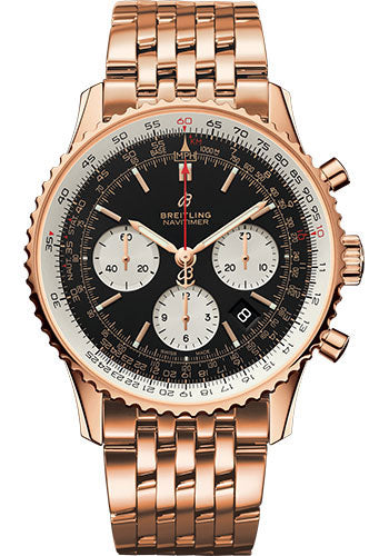 Breitling Navitimer 1 B01 Chronograph 43 Watch - Red Gold Case - Black Dial - Red Gold Pilot Bracelet - RB0121211B1R1