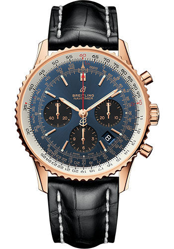 Breitling Navitimer 1 B01 Chronograph 43 Watch - Red Gold Case - Blue Dial - Black Croco Strap - RB0121211C1P1