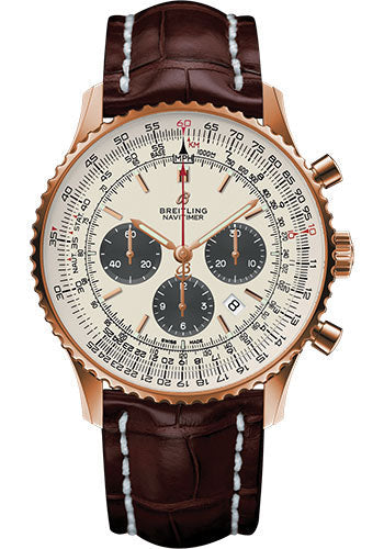 Breitling Navitimer 1 B01 Chronograph 46 Watch - Red Gold Case - Silver Dial - Brown Croco Strap - RB0127121G1P1