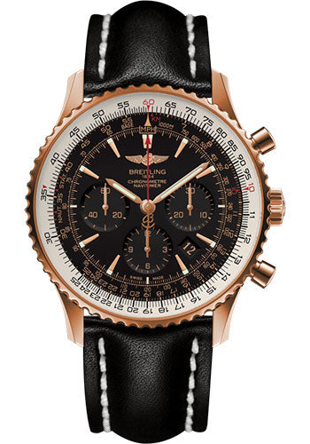 Breitling Navitimer 01 (46 mm) Watch - Red Gold - Black/Gold Dial - Black Leather Strap - Tang Buckle Limited Edition - RB0127E6/BF16/441X/R20BA.1