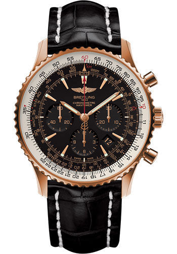 Breitling Navitimer 01 (46 mm) Watch - Red Gold - Black/Gold Dial - Black Croco Strap - Tang Buckle Limited Edition - RB0127E6/BF16/760P/R20BA.1