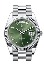 Rolex Day-Date 40 Olive Green Dial Fluted Bezel Platinum President Men's Watch 228236