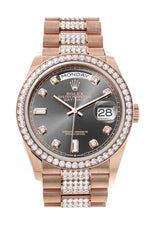 Rolex Day-Date 36 Slate Dial Diamond Bezel 18K Everose Gold Diamond President Watch 128345RBR