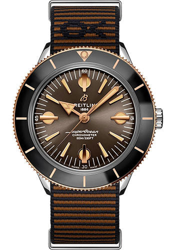 Breitling Superocean Heritage '57 Outerknown Limited Edition Watch - Steel and 18K Red Gold - Bronze Dial - Brown Econyl® Yarn Strap - Tang Buckle Limited Edition of 500 - U103701A1Q1W1