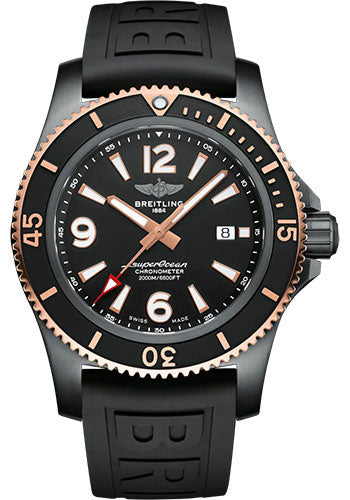 Breitling Superocean Automatic 46 Black Steel Watch - DLC-Coated Steel and 18K Red Gold - Black Dial - Black Rubber Strap - Tang Buckle - U17368221B1S1