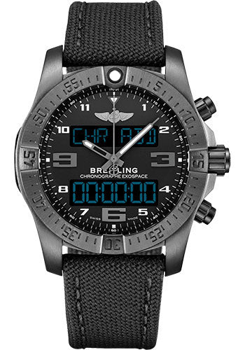 Breitling Exospace B55 Watch - Black Titanium - Volcano Black Dial - Anthracite Military Strap - Tang Buckle - VB5510H11B1W1