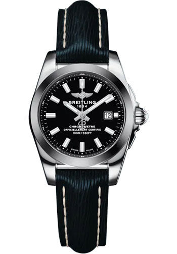 Breitling Galactic 29 Sleek Watch - Steel and Tungsten - Black Dial - Blue Calfskin Leather Strap - Tang Buckle - W72348121B2X1
