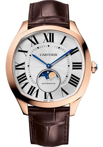 Cartier Drive de Cartier Moon Phases Watch - 40 mm x 41 mm Rose Gold Case - Silvered Dial - Brown Alligator Strap - WGNM0018