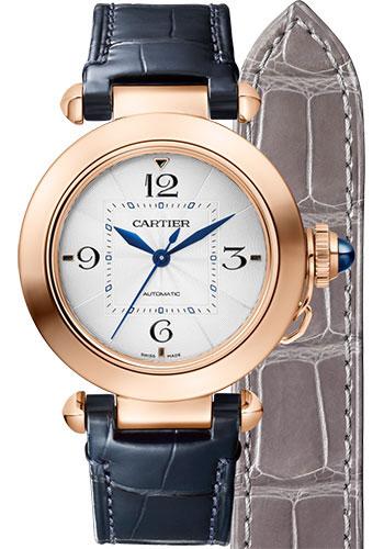 Cartier Pasha de Cartier Watch - 35 mm Pink Gold Case - Silver Dial - Navy Blue And Gray Alligator Straps - WGPA0014
