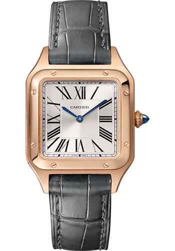 Cartier Santos-Dumont Watch - 38 mm Pink Gold Case - Silver Dial - Black Strap - WGSA0022