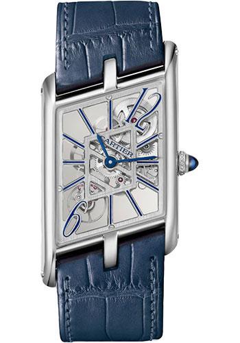 Cartier Tank Asymetrique Watch - 47.15 mm x 26.20 mm Platinum Case - Skeleton Dial - Navy Blue And Black Alligator Straps Limited Edition of 100 - WHTA0012