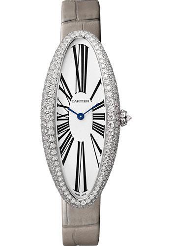 Cartier Baignoire Allongee Watch - 47 mm White Gold Diamond Case - Light Gray Strap - WJBA0007