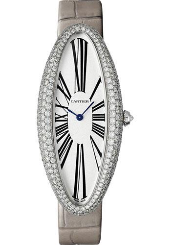 Cartier Baignoire Allongee Watch - 52 mm White Gold Diamond Case - Light Gray Strap - WJBA0009