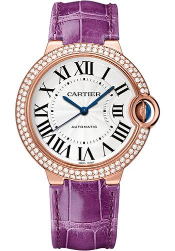 Cartier Ballon Bleu de Cartier Watch - 36 mm Rose Gold Diamond Case - Opaline Dial - Purple Alligator Strap - WJBB0050