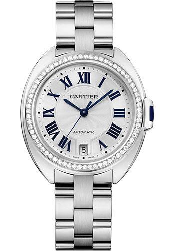 Cartier Cle De Cartier Watch - 35 mm White Gold Diamond Case - Diamond Bezel - Silver Dial - WJCL0007