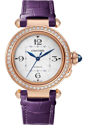 Cartier Pasha de Cartier Watch - 35 mm Pink Gold Case - Silver Dial - Navy Blue And Purple Alligator Straps - WJPA0012