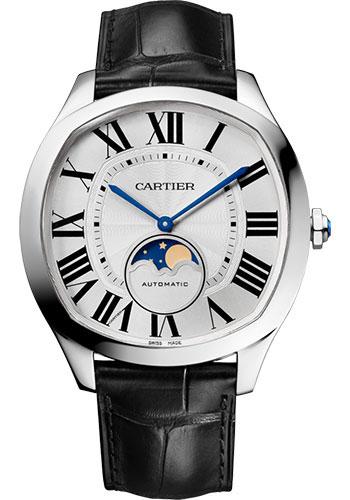 Cartier Drive de Cartier Moon Phases Watch - 40 mm Steel Case - Silvered Dial - Black Alligator Strap - WSNM0008