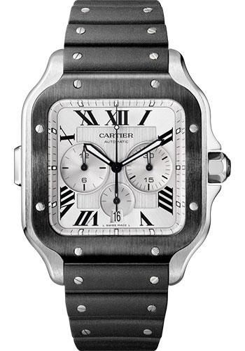 Cartier Santos de Cartier Chronograph Watch - 43.3 mm Steel And Adlc Case - Silver Dial - Both Bracelet - WSSA0017