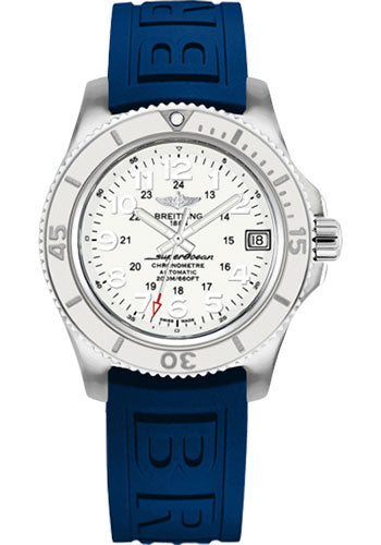 Breitling Superocean II 36 Watch - Steel Case - Hurricane White Dial - Blue Diver Pro III Strap - A17312D2/A775/238S/A16S.1